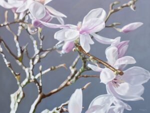 Magnolien - Frank Rosenzweig Vanitas Rostmalerei Original