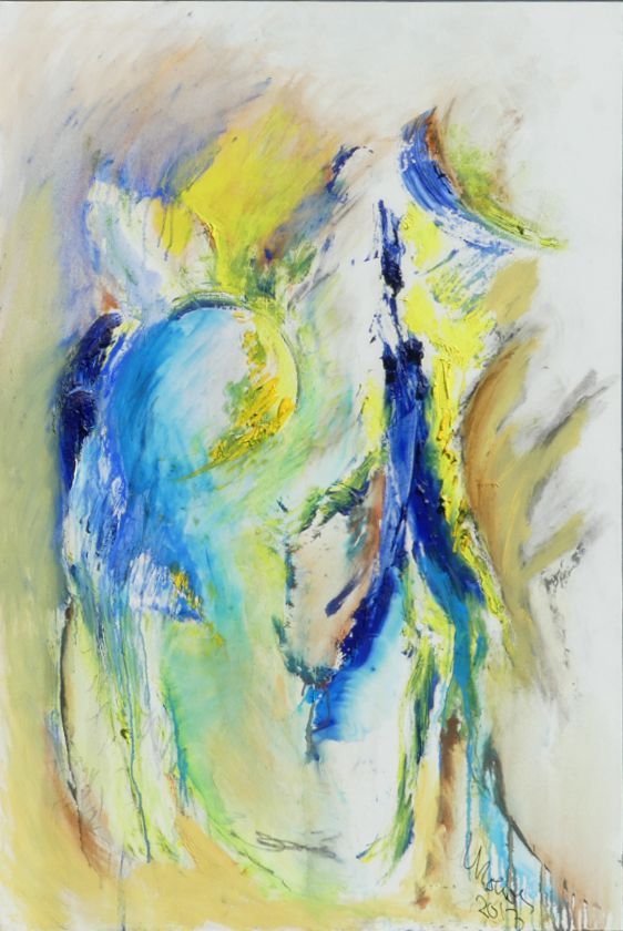 A.D. Moewes (ADM2) Ohne Titel 2 Anna Dorothee Moewes ADM2 Ohne Titel abstrakte Malerei Original Einzelstück Gelb Blau Farbkomposition